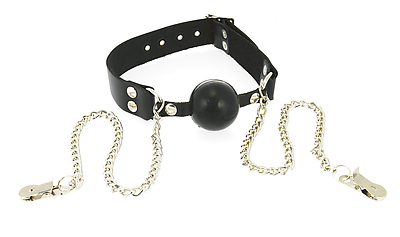 Mundknebel Leder mit Nippelklemmen