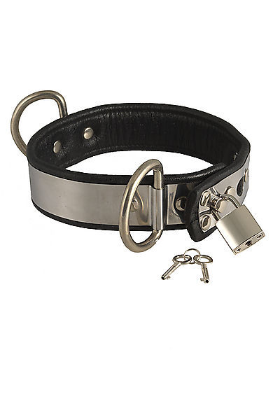 Leder-Halsband mit Metallbeschlag und Vorhängeschloss