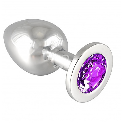 Butt-Plug Metall mit Kristallstein violett