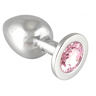 Butt-Plug Metall mit Kristallstein rosa