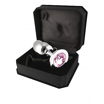 Butt-Plug Metall mit Kristallstein rosa