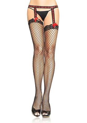 Industrial Net Garterbelt Stockings With Woven Elastic And Satin Bow