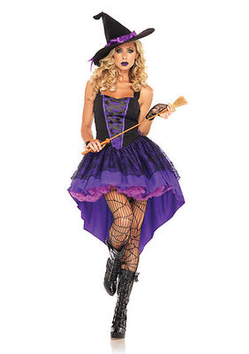 2PC. Broomstick Babe Costume Set With Dress Lace Overlay Skirt And Hat Ribbon