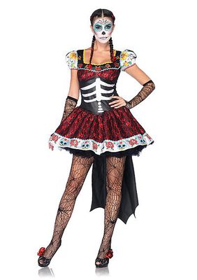 2PC. Costume Set Dia De Los Muertos Darling Includes Dress And Back Bow With Train