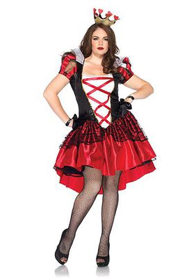 2PC. Costume Set Plus Size Royal Red Queen Includes Satin Dress And Crown Headpiece