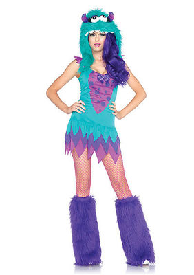 2PC. Fuzzy Frankie Costume Set With Dress With Tiered Skirt And Furry Monster Hood