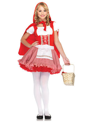 2PC. Jr. Lil' Miss Red Costume Set With Checkered Peasant Apron Dress And Hooded Cape