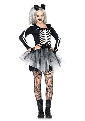2PC. Jr. Sassy Skeleton Costume Set Bone Dress With Tulle Skirt And Headband
