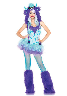 2PC. Polka Dotty Costume Set With Dress With Tutu Skirt And Furry Monster Hood