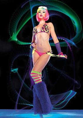 2Pc. Rave Set With Faux Fur Bikini Top And Matching Bottoms