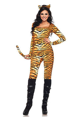 2PC. Wild Tigress Costume Set With Catsuit With Tail And Matching Ear Headband