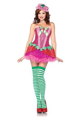 3PC. Costume Set Strawberry Sweetie Includes Sequin Corset, Strawberry Skirt And Bonnet