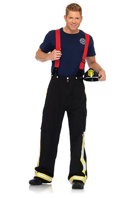 3PC. Fire Captain Costume Set With Pants With Reflective Trim, T-Shirt, Suspenders
