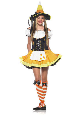 3PC. Kandy Korn Witch Costume Set With Dress, Hat And Stockings