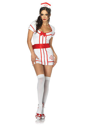3PC. Knockout Nurse Costume Set With Dress With Sweetheart Back, Back Bow, Head Piece