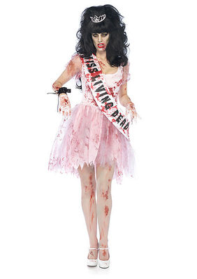 3PC. Putrid Prom Queen Costume Set With Bloody Tattered Prom Dress, Sash, Crown