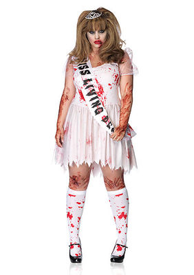 3PC. Putrid Prom Queen Costume Set With Bloody Tattered Prom Dress, Sash, Crown