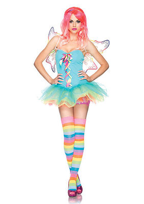 3PC. Rainbow Fairy Costume Set With Lace Up Tutu Dress, Clear Straps, Headband