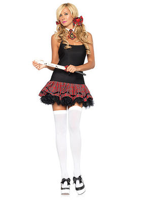 3PC. With Ruler Crop, Plaid Tie With Crest And Matching Hair Bows