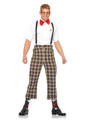 4PC. Naughty Nerd Costume Set With Plaid Pants, Suspenders, Bow Tie, Glasses