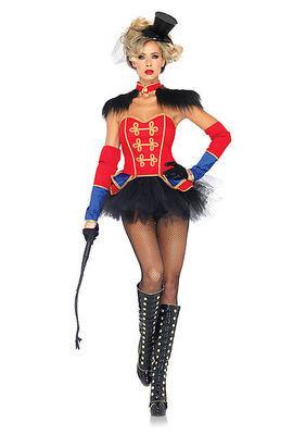 4PC. Ring Mistress Costume Set With Cord Trimmed Bustier, Tutu Skirt, Furry Epaulette Neck Piece And Matching Sleeves