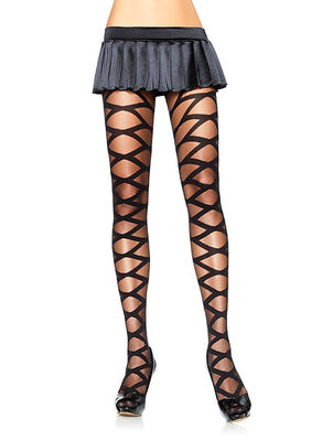 Criss Cross Opaque Sheer Pantyhose