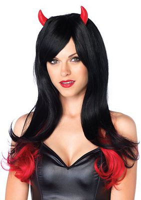 Demona Long Wavy Devil Wig With Horns And Adjustable Elastic Strap