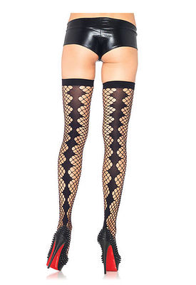 Diamond Net Thigh Highs With Diamond Backseam