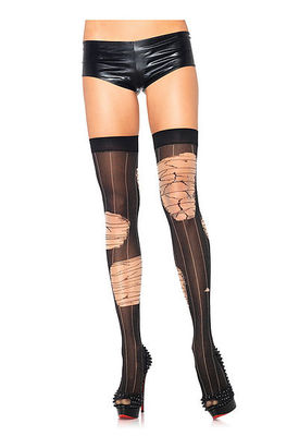Distressed Striped Thigh Highs