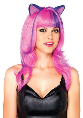 Frisky Kitty Long Wavy Wig With Ears And Adjustable Elastic Strap