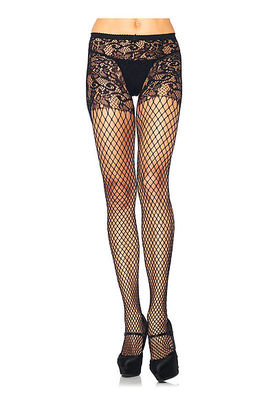 Industrial Net Crotchless Pantyhose Wfloral Vine Lace Top