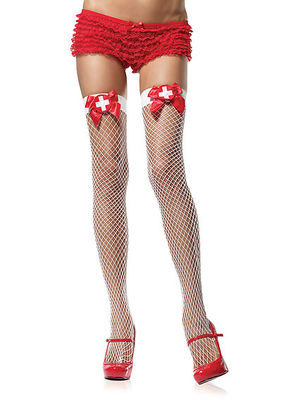 Industrial Net Thigh Highs With Bow And Nurse Badge