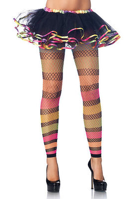 Rainbow Striped Fishnet Footless Tights