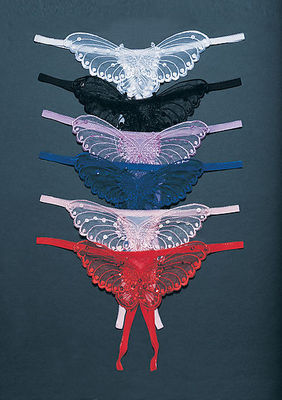 Sheer Butterfly Appliqued Crotchless Panty With Pearl And Sequined Details (Dz. Pack Only)