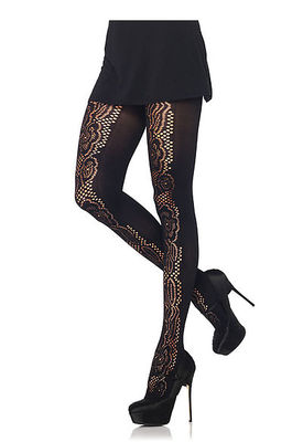 Spandex Cathedral Lace Tights With Opaque Back