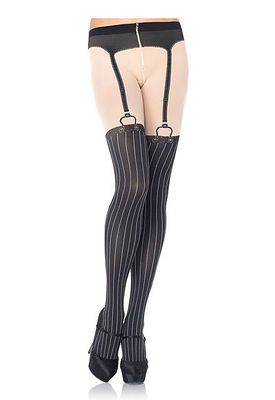 Spandex Opaque Woven Pinstriped Suspender Tights