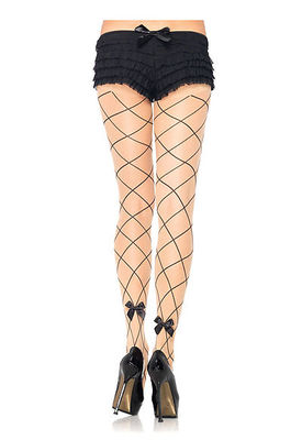 Spandex Sheer Faux Jumbo Net Pantyhose Wsatin Bow Accent