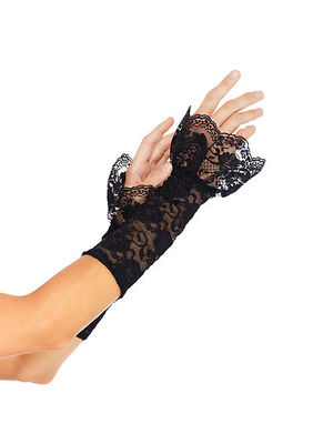 Stretch Lace Gauntlet Arm Warmer With Scalloped Lace Ruffle Trim