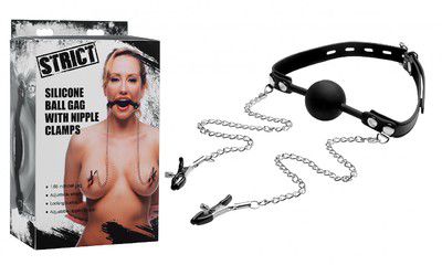 STRICT Silicone Ball Gag with Nipple Clamps