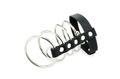 Black PU Leather Cockring with Metal Shaft Support - 50 mm