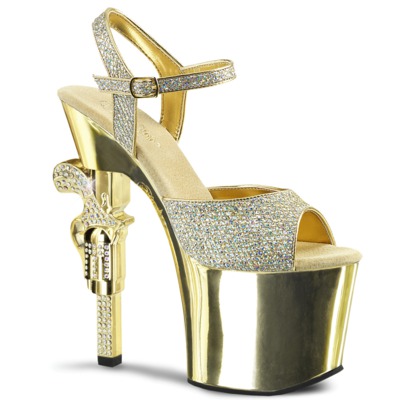 Glitter Sandalette mit verchromtem Coltabsatz REVOLVER-709G gold