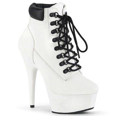 Weiße Plateau Schnürstiefelette mit schwarzem Kontrast DELIGHT-600TL-02