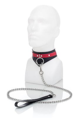Schwarz-rotes Halsband mit Leine