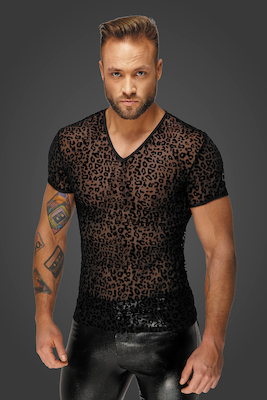 Herren T-Shirt aus Leopardenflock und V-Ausschnitt