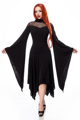 Fließendes Gothic-Kleid mit Trompetenärmeln