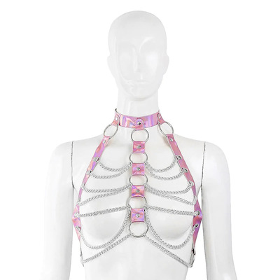 Rosa metallic Harness mit Ketten