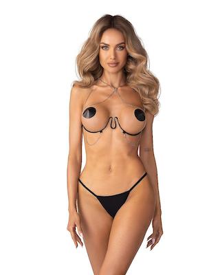 Lustique Harness-BH – Schwarz mit Ketten