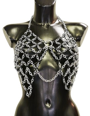 Kettentop silber/schwarz mit Ring