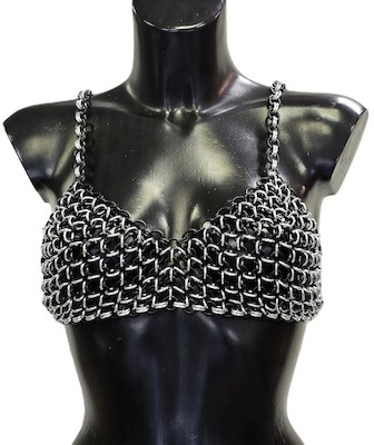 Ketten-BH-Top silber/schwarz