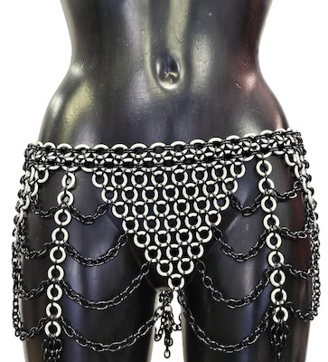 Schwarz weißer Ketten Hüft Rock